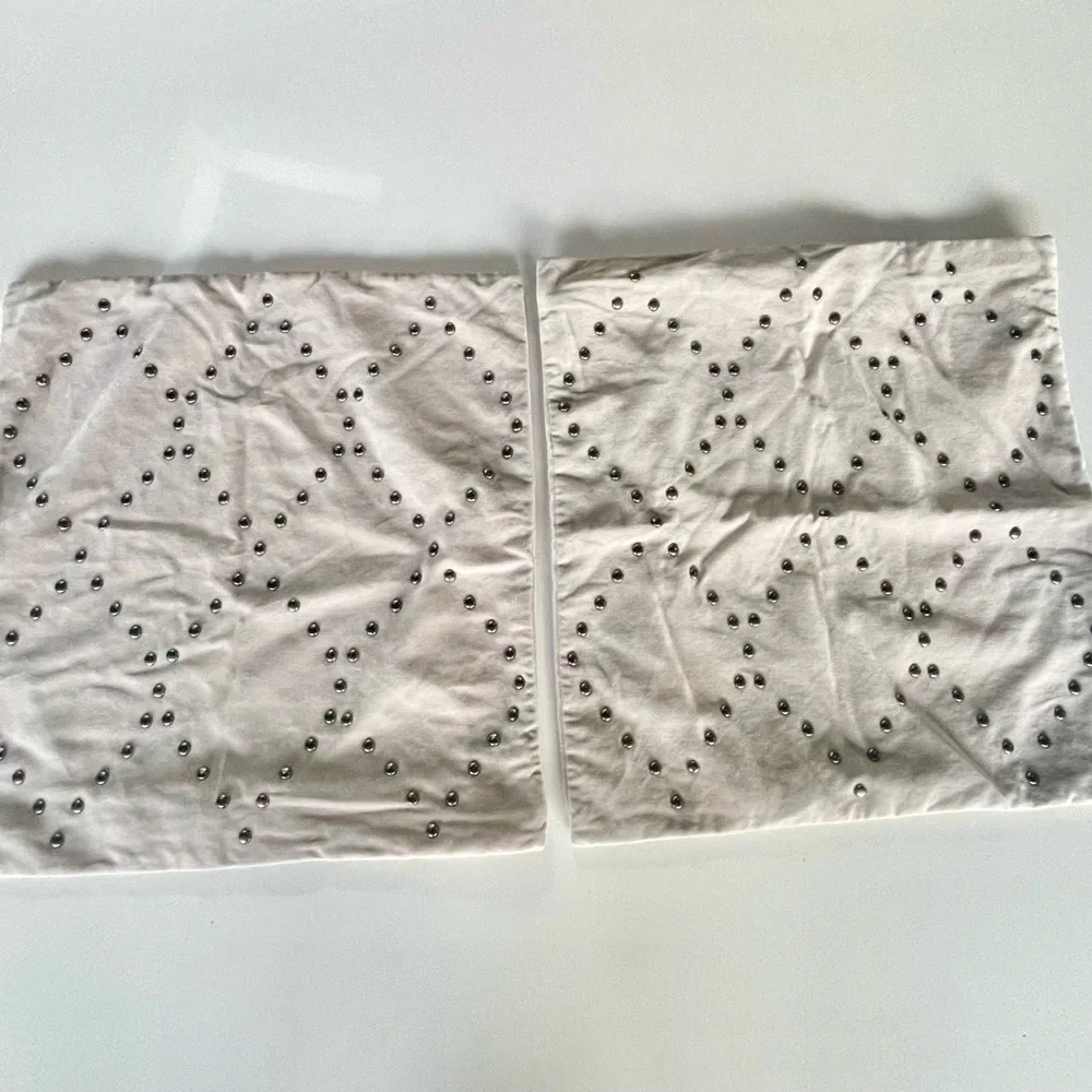 Set of 2 West Elm Diamond Studded Gray/tan (griege) Velveteen Pillow Covers